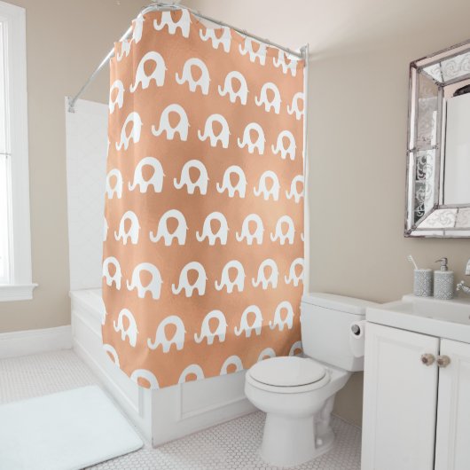 Roos gouden koperen witte olifanten minimaal douchegordijn (In situ)