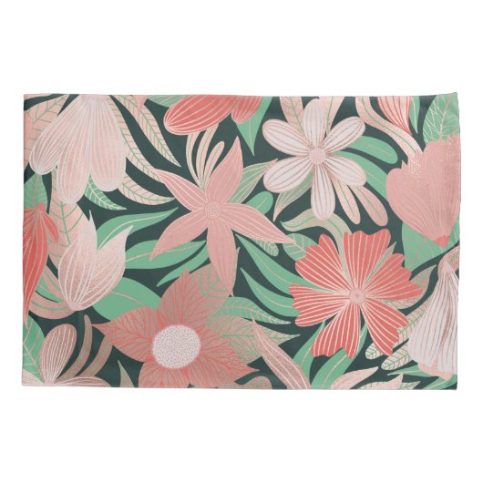 Roos Gouden Koraal Groene Bloembladeren Monogram Kussensloop (Achterkant)