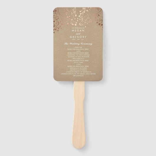 Roos gouden kraft stijl papier bruiloft programma handwaaier (Voorkant)