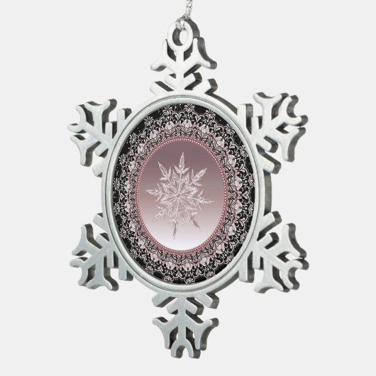 Roos Gouden Kristal Sneeuwvlok Pewter Ornament (Rechts)