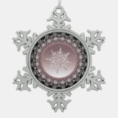 Roos Gouden Kristal Sneeuwvlok Pewter Ornament (Voorkant)