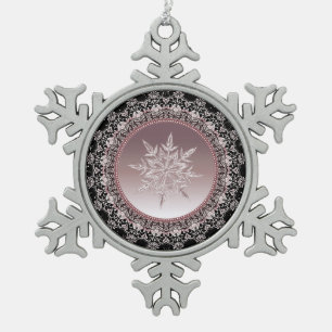 Roos Gouden Kristal Sneeuwvlok Pewter Ornament