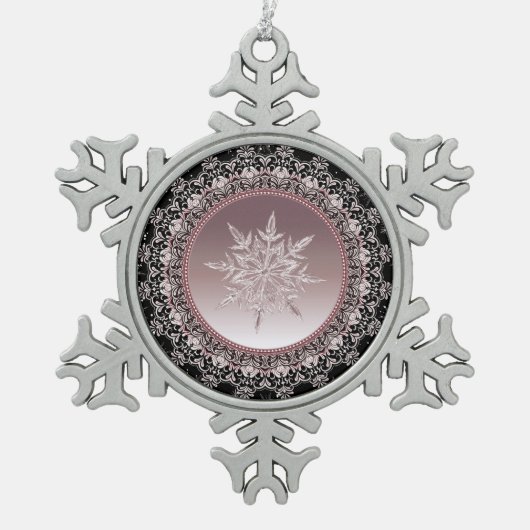 Roos Gouden Kristal Sneeuwvlok Pewter Ornament (Voorkant)
