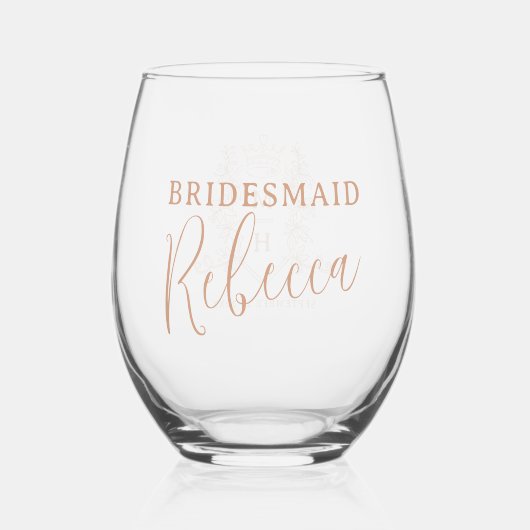 Roos gouden kroon krans monogram bruiloft gunst wijnglas zonder voet (Achterkant)