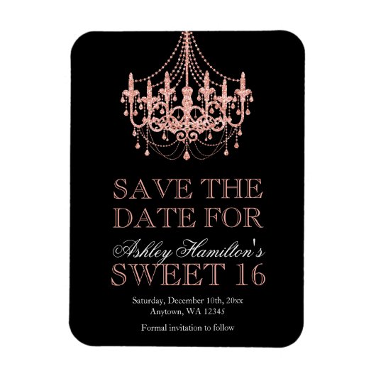 Roos Gouden Kroonluchter Sweet 16 Save the Date Magneet (Verticaal)