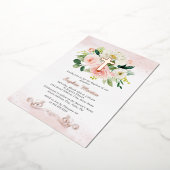 Roos Gouden Kruis Bloemen Meisje Roze Doop Folie Uitnodiging (Gedraaid)