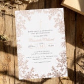 Roos Gouden Kruis  Meisjes Eerste Communie Folie Uitnodiging