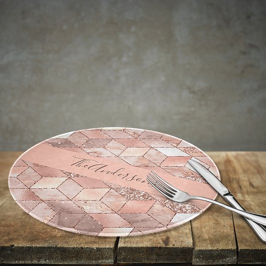 Roos gouden kubus marmer familienaam script snijplank