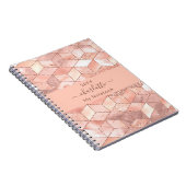 Roos gouden kubus marmer naam glitter script notitieboek (Rechterzijde)
