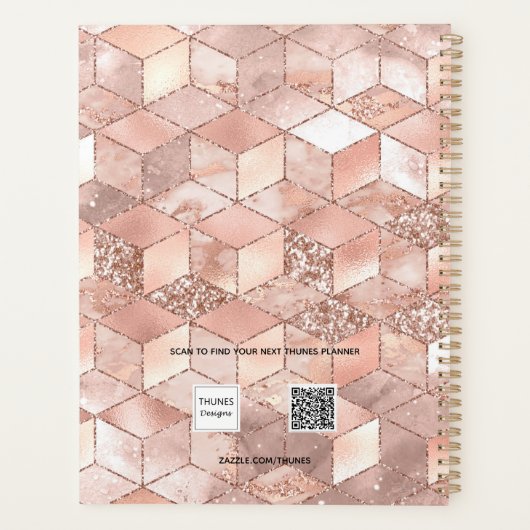 Roos gouden kubus marmer naam glitter script planner (Achterkant)