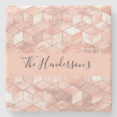 Roos gouden kubus patroon familienaam script moder stenen onderzetter (Voorkant)