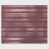 Roos Gouden Lace Stripe Pattern op Bourgogne Cadeaupapier (Vlak)