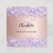 Roos Gouden Lavendel Glitter Foto QR Code Vierkante Visitekaartje (Voorkant)