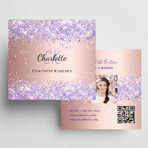 Roos Gouden Lavendel Glitter Foto QR Code Vierkante Visitekaartje