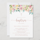 Roos gouden lente bloemdoop kaart (Voorkant)