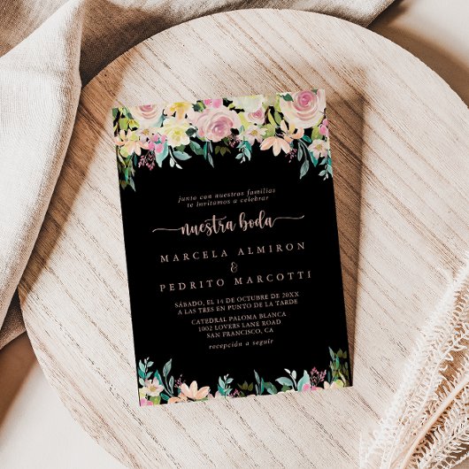 Roos Gouden Lente Bloemen Nuestra Boda Bruiloft Kaart