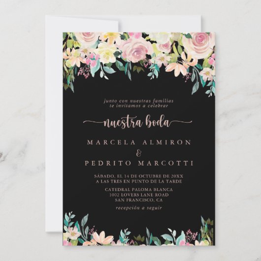 Roos Gouden Lente Bloemen Nuestra Boda Bruiloft Kaart (Voorkant)