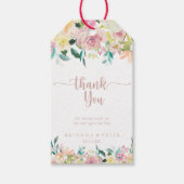 Roos gouden lente bloemenbruiloft dank u cadeaulabel (Voorkant)