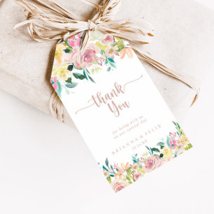 Roos gouden lente bloemenbruiloft dank u cadeaulabel