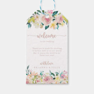 Roos gouden lente bloemenbruiloft welkom cadeaulabel