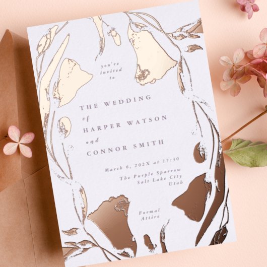 Roos gouden lente Boho Wildflower Wedding Folie Uitnodiging