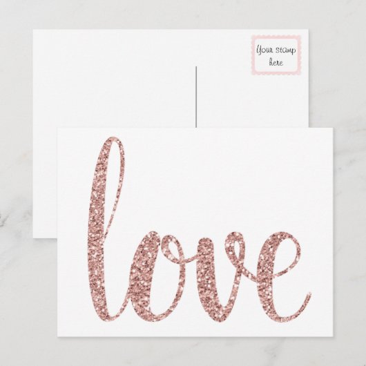 Roos gouden liefde briefkaarten, glitter briefkaart (Voorkant / Achterkant)