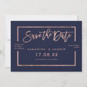 Roos gouden lijst, blauw, sla de datum op save the date (Voorkant)