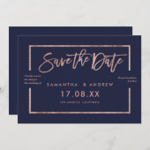 Roos gouden lijst, blauw, sla de datum op save the date (Voorkant / Achterkant)