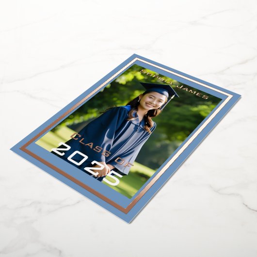 Roos gouden lijst - Klasse van 2025 Folie Uitnodiging (Gedraaid)