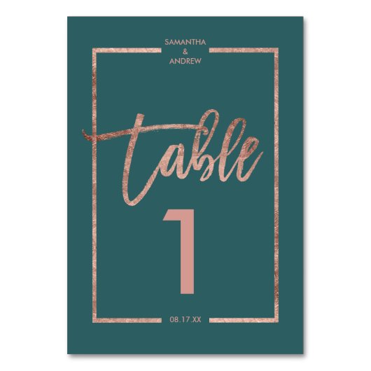 Roos gouden lijst script groen blauwgroen tafelnum kaart (Voorkant)