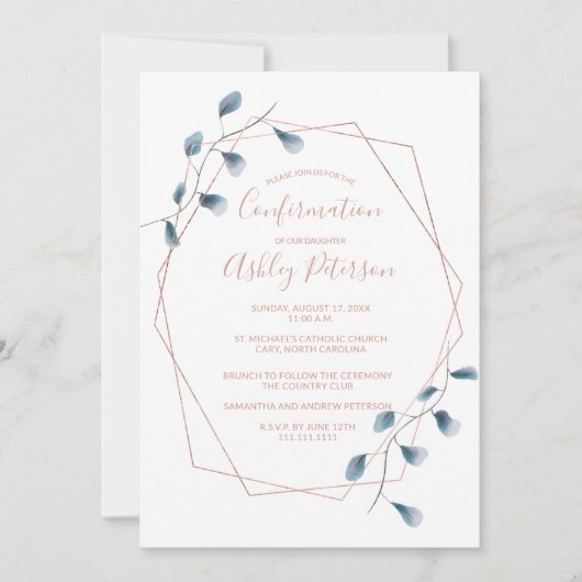 Roos gouden lijst waterverf chique blauw bevestigi kaart (Voorkant)