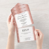 Roos gouden lint bruiloft all in one uitnodiging (Afscheurbaar)