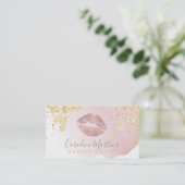 roos gouden lippen blush waterverf en FAUX glitter Visitekaartje (Staand voorkant)