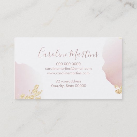 roos gouden lippen blush waterverf en FAUX glitter Visitekaartje (Achterkant)