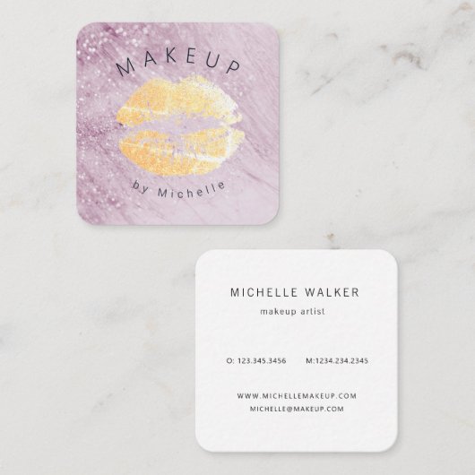 roos gouden lippen Makeup Artist Square Vierkante Visitekaartje (Voorkant / Achterkant)