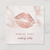 roos gouden lippen op roze marmer en faux glitter vierkante visitekaartje (Voorkant)