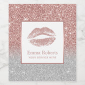 Roos gouden lippenstift kus modern zilver glitter wijn etiket (Enkel label)