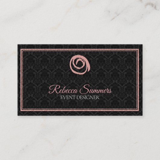 Roos Gouden Logo Zwart Damask Visitekaartje (Voorkant)