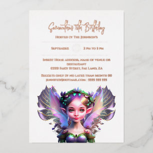 Roos gouden luchtige prinses paarse iriserende vle folie uitnodiging