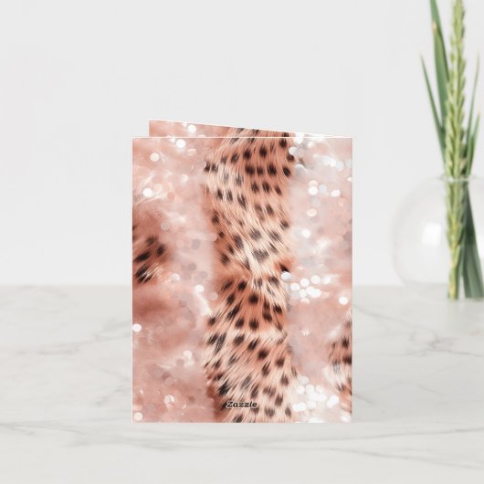 Roos gouden luipaard bruiloft dank u kaart (Achterkant)