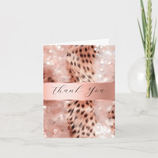 Roos gouden luipaard bruiloft dank u kaart (Voorkant)