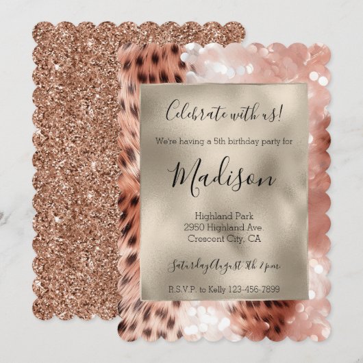 Roos gouden luipaard glitter Stijlvolle glitter Kaart (Voorkant / Achterkant)
