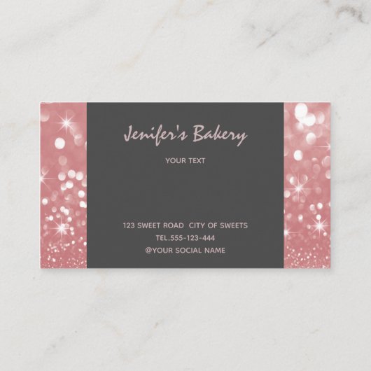 Roos gouden luxueuze glitterdruppels cupcake bakke visitekaartje (Achterkant)