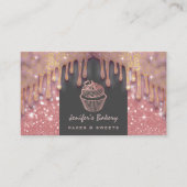 Roos gouden luxueuze glitterdruppels cupcake bakke visitekaartje (Voorkant)