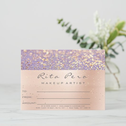 Roos Gouden Make-up Artiest Certificaat Gift Paars (Staand voorkant)