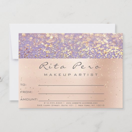Roos Gouden Make-up Artiest Certificaat Gift Paars (Voorkant)