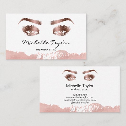 Roos gouden make-up artist wimpers wimper wenkbrau visitekaartje (Voorkant / Achterkant)
