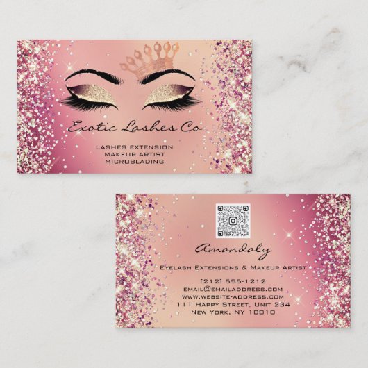 Roos gouden make-up glitter wimpers kroon Logo QR Visitekaartje (Voorkant / Achterkant)
