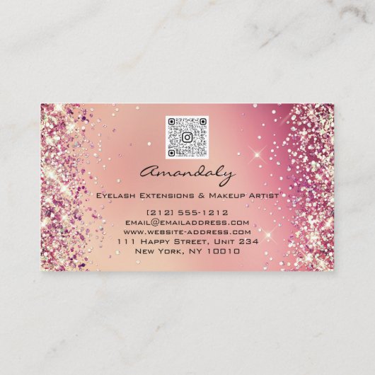 Roos gouden make-up glitter wimpers kroon Logo QR Visitekaartje (Achterkant)