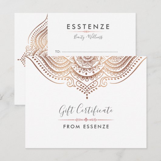 Roos-gouden Mandala Cadeaubon Ontwerp Briefkaart (Voorkant / Achterkant)